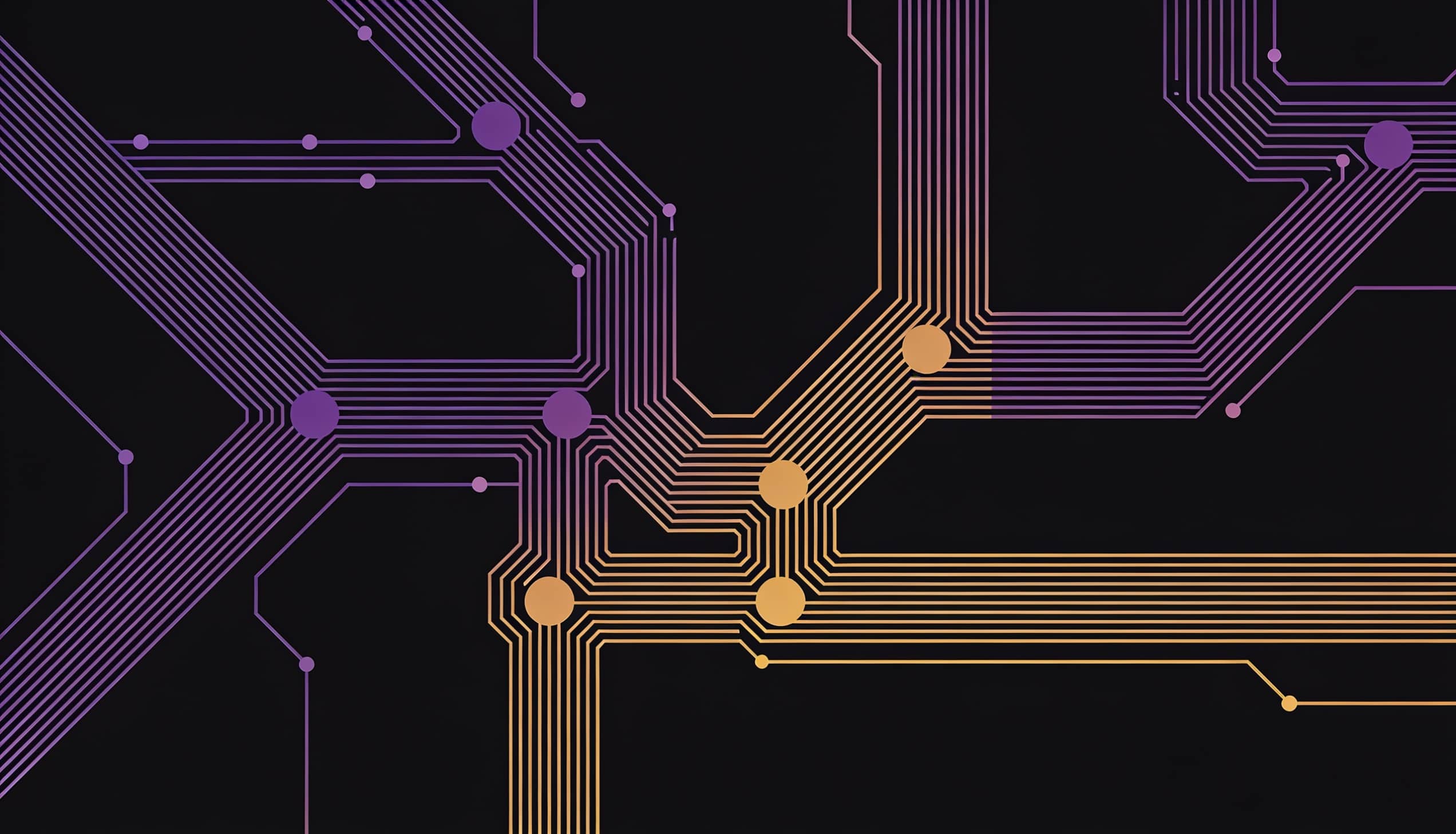 Abstract violet and amber illustration representing interconnected workflow automation nodes