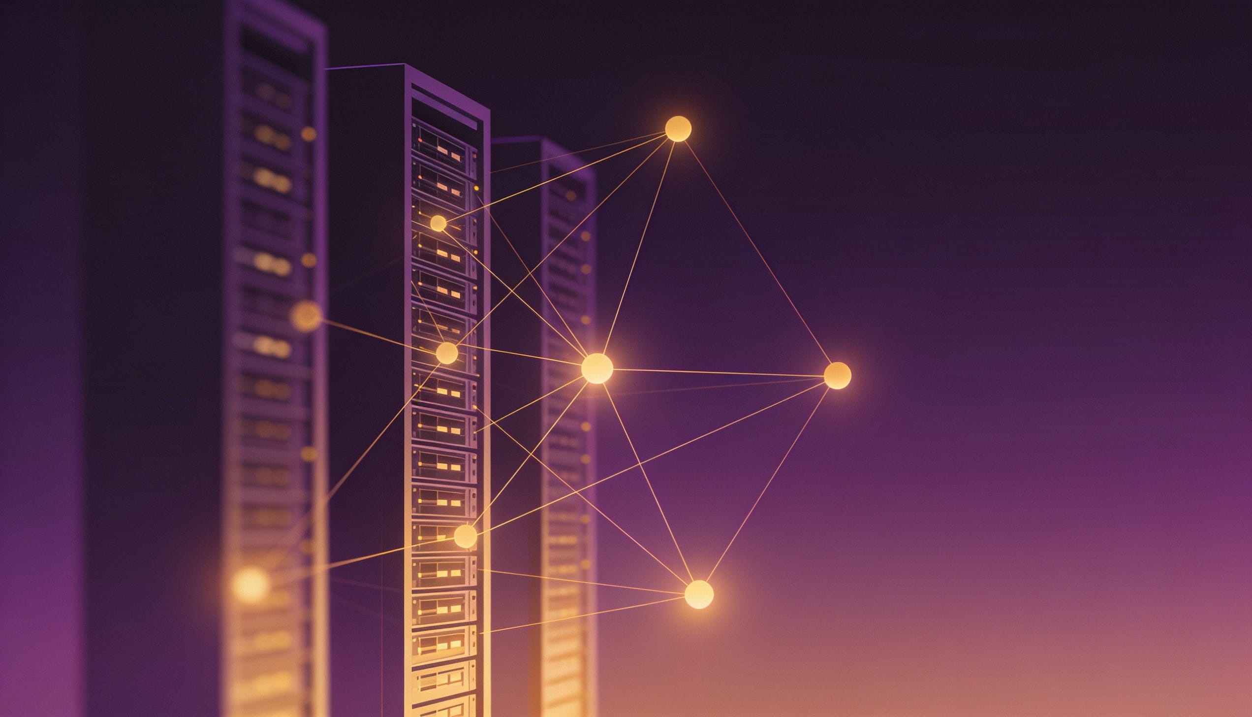 Abstract purple and amber illustration representing Ollama local LLM hosting