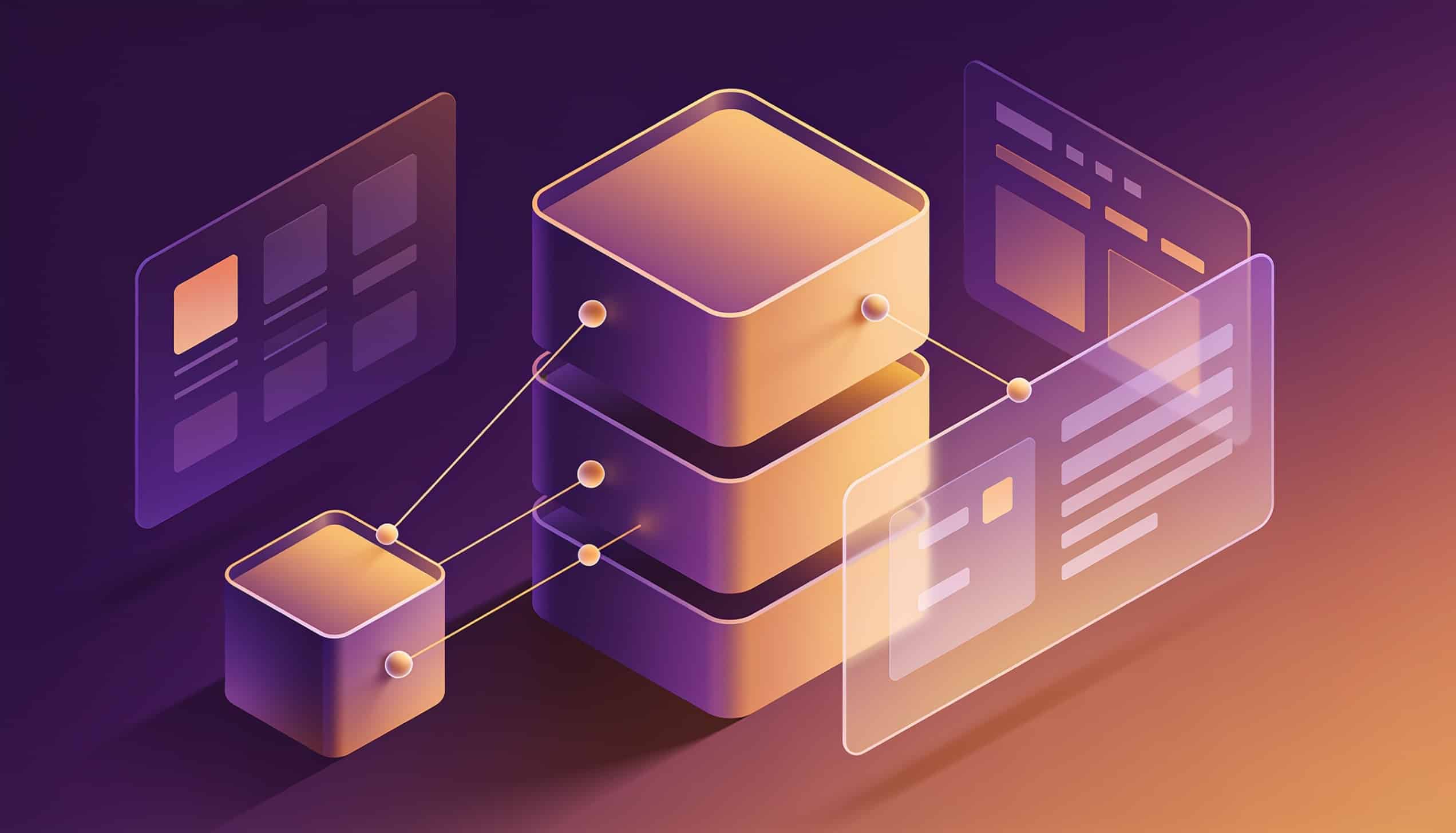 Abstract purple and amber illustration representing self-hosted Docker container management