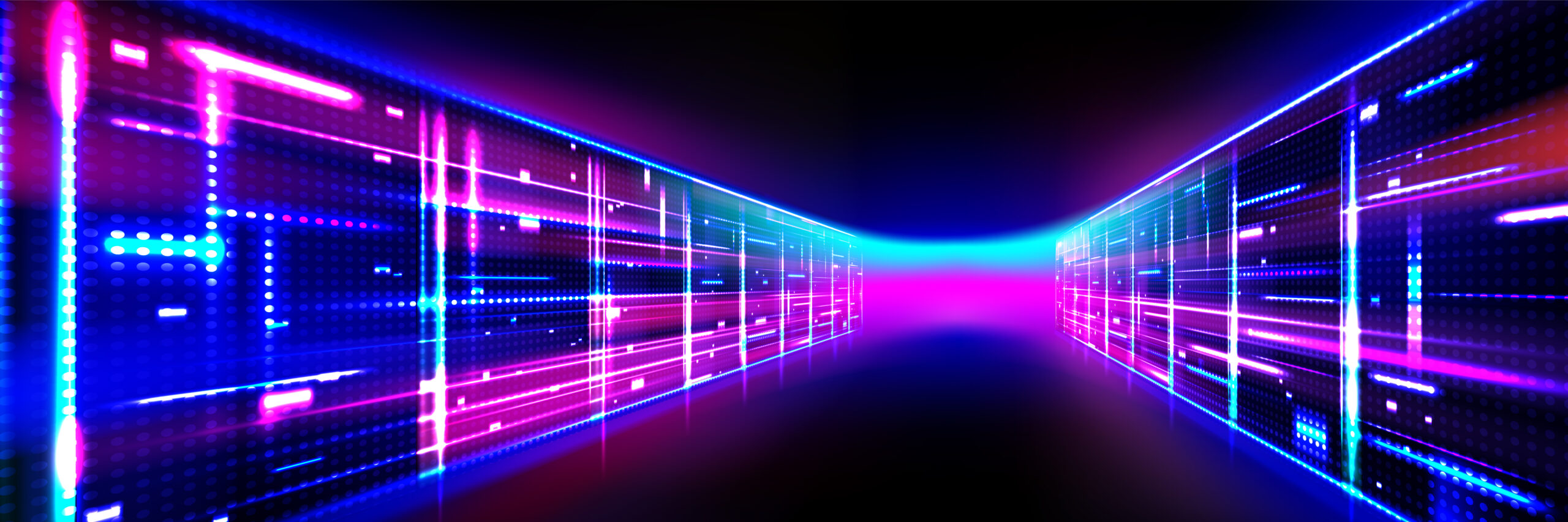 Abstract purple-toned illustration of a server room representing TrueNAS 27 RC.1