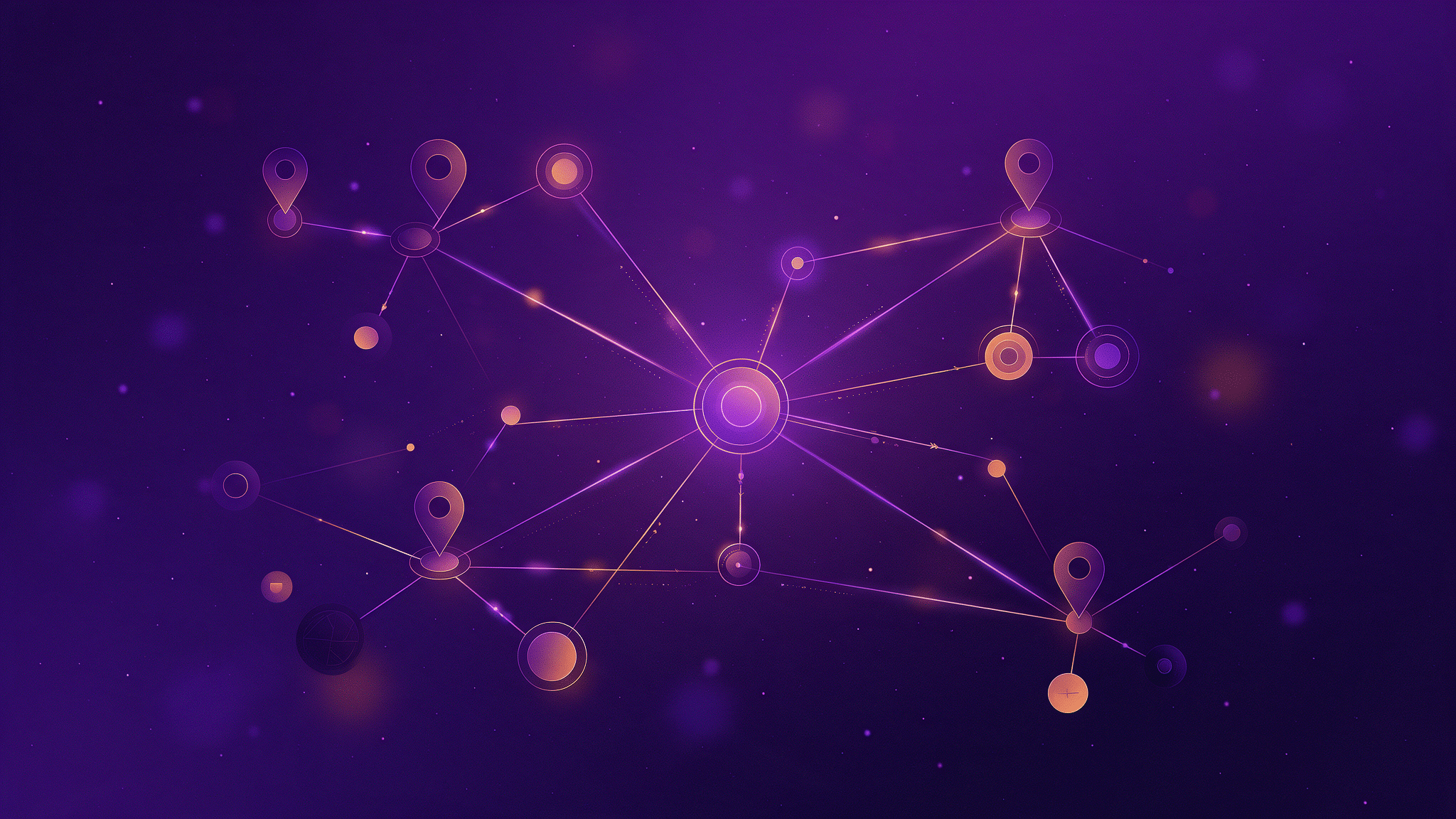 Abstract violet and amber network map illustration representing the Home Assistant 2026.10 update